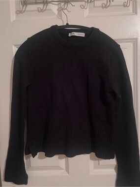Zara Black Ribbed-Hem Crewneck Sweater